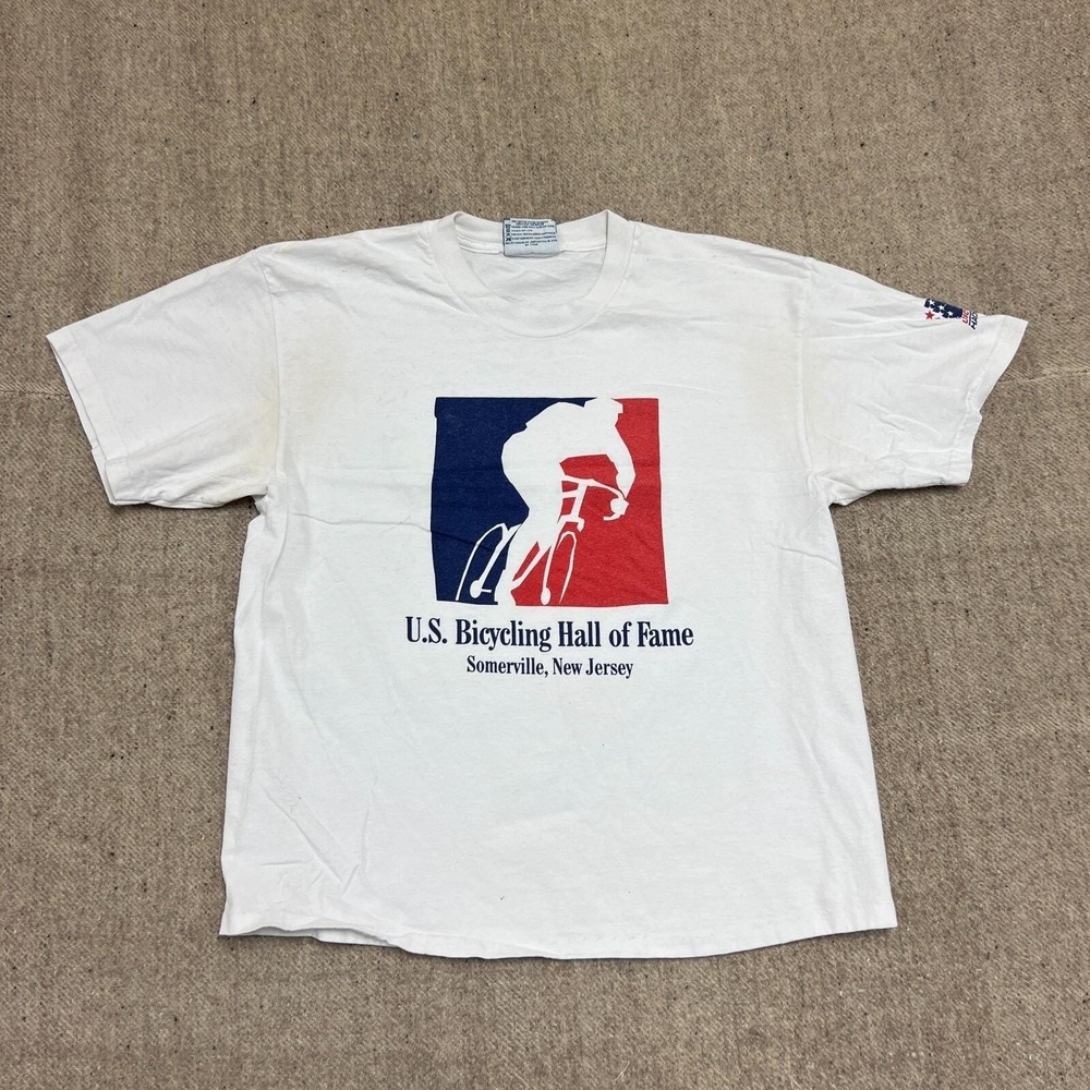 Vintage US Bicycling Hall OF Fame Shirt Mens Large White 1990s